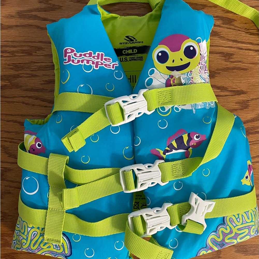 Puddle Jumper Kids Life Jacket - Blue and Green Brand- Stearns  great shape!